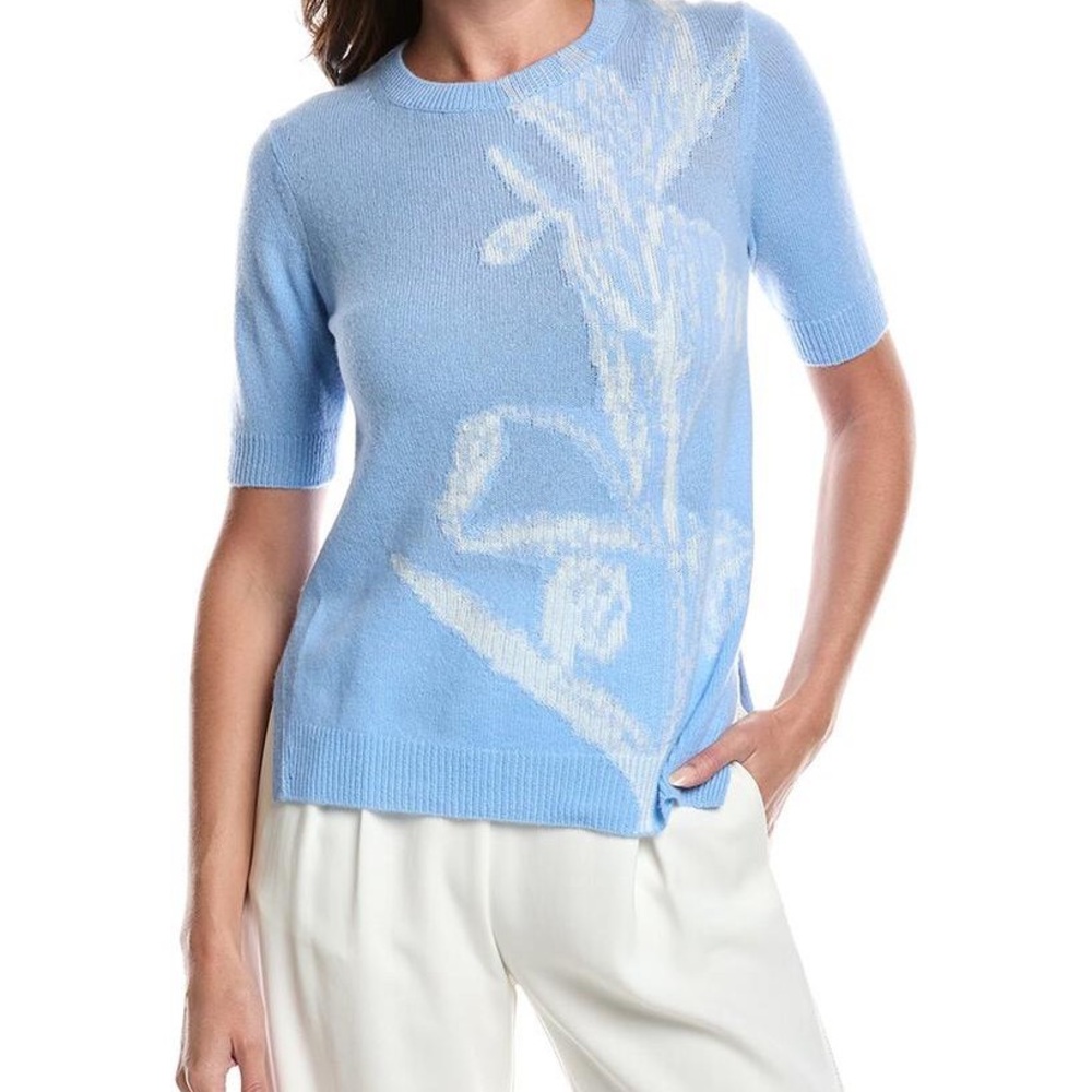 Lafayette 148 New York Blue and White Knit Top 100% Cashmere